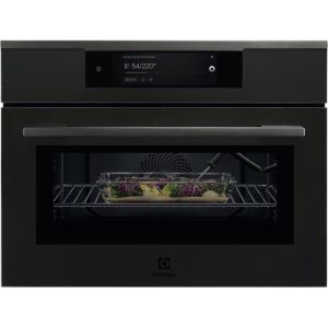 Компактна фурна с микровълни Electrolux KVLAE2DGT с приготвено ястие, изглед отпред