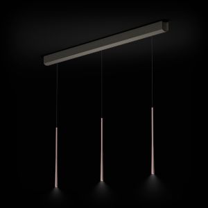 BORA Stars 3-light linear в цвят Rose Gold, показан включен на тъмен фон.
