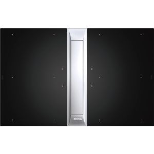 Черен матов индукционен плот BORA Professional 3.0 PKAS3FIR с четири зони за готвене и централен аспиратор в цвят неръждаема стомана