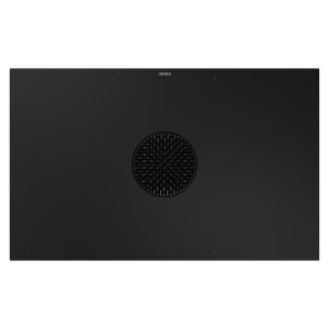 Черен индукционен плот BORA X Pure с четири зони за готвене и кръгъл централен абсорбатор.